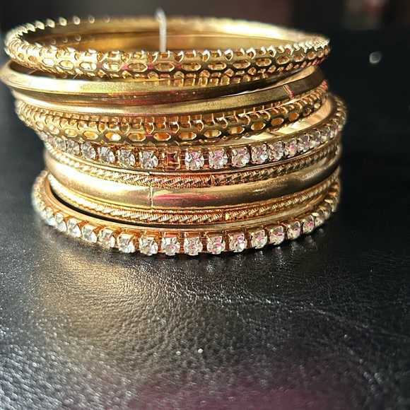 Chic Gold and Silver Crystal Bangle Set - Picture 1 of 6